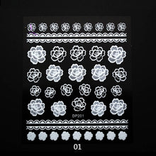 Load image into Gallery viewer, White Flowers Stickers on Nails Lace 3D Nail Stickers Decals Adhesive DIY Manicure 3D Nail Art Stickers for Nails Design ZJT3003