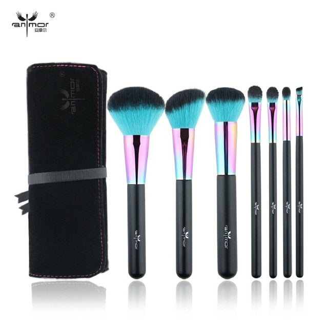 Anmor 7PCS Rainbow Makeup Brushes Professional Brushes with Cosmetics Bag Portable Traveling Make up Brush pinceaux maquillage