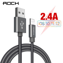 Load image into Gallery viewer, ROCK Cable for iPhone 100CM 180CM 300CM 20CM 2.4A Fast Charger Lighting USB Cables Charging Cord For iPhone 10 8 7 6 5 Plus iPad