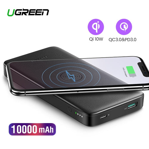 Ugreen QC3.0+PD Power Bank 10000mAh Portable Wireless Charger Powerbank For iPhone Xiaomi Mi 9 Quick Battery Charger Poverbank