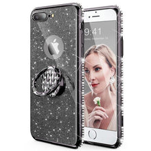 Load image into Gallery viewer, Armor for iphone 8 Case Cover iphone 8 plus Silicone Transparent Bling Glitter Diamond 360 degree Holder Ring Kickstand