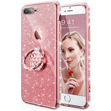 Load image into Gallery viewer, Armor for iphone 8 Case Cover iphone 8 plus Silicone Transparent Bling Glitter Diamond 360 degree Holder Ring Kickstand