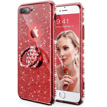 Load image into Gallery viewer, Armor for iphone 8 Case Cover iphone 8 plus Silicone Transparent Bling Glitter Diamond 360 degree Holder Ring Kickstand