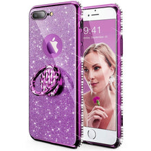 Load image into Gallery viewer, Armor for iphone 8 Case Cover iphone 8 plus Silicone Transparent Bling Glitter Diamond 360 degree Holder Ring Kickstand
