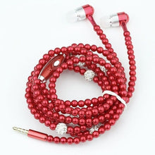 Load image into Gallery viewer, Pink girl wired headset Rhinestone Jewelry Pearl Necklace Earphones With Mic 3.5mm Earbuds For Xiaomi mi6 huawei fone de ouvido