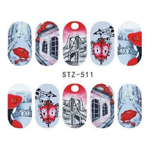 Load image into Gallery viewer, 1 Sheet Water Decals Nail Art Stickers  Flowers Cartoon 2017 New Designs Watermark Transfer Red Colorful Manicure SASTZ501-512