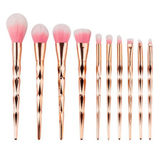 Load image into Gallery viewer, 11Pcs Diamond Rose Gold Makeup Brushes Set Mermaid Fishtail Shaped Foundation Powder Cosmetics Brush Rainbow Eyeshadow Brush Kit