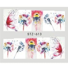 Load image into Gallery viewer, 1 Sheet Water Decals Nail Art Stickers  Flowers Cartoon 2017 New Designs Watermark Transfer Red Colorful Manicure SASTZ501-512