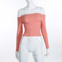 Load image into Gallery viewer, Women Off Shoulder Crop Top T Shirts Long Sleeve Short T-shirts For Women Clothing Fashion Black T-shirt Tops Tees Korean Style