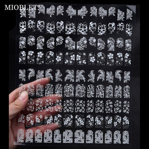 108pcs/sheet Mix Flowers Design Nail Art Stickers White Adhesive Metallic Decal UV Gel Polish Nail Tips Decoration Manicure J003