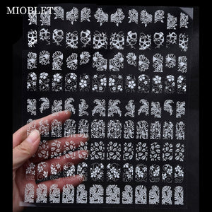 108pcs/sheet Mix Flowers Design Nail Art Stickers White Adhesive Metallic Decal UV Gel Polish Nail Tips Decoration Manicure J003