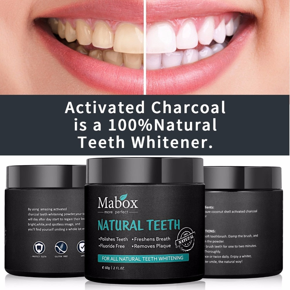 Dropshipping 60g Tooth Whitening Powder Activated Coconut Charcoal Natural Teeth Whitening Charcoal Powder Tartar Stain Removal