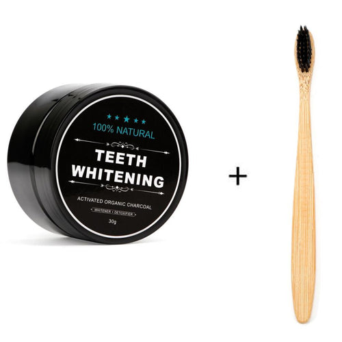 1 oz Activated Coconut Charcoal Powder Teeth Whitening Powder Bamboo Teeth Whitening Kit with Toothbrush for Oral Hygiene