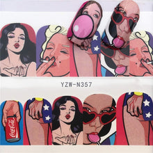 Load image into Gallery viewer, WUF Nail Stickers Water Decals Butterfly Floral Animal Black White Geometry Slider Manicure Nail Art Decoration