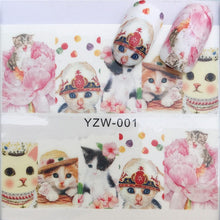 Load image into Gallery viewer, LCJ 1 Sheet Cute Cat Pattern Nail Art Foil Transfer Decals Water Transfers Stickers 3D Nail Decoration Manicure Tools