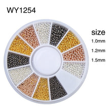 Load image into Gallery viewer, Elessical Nail Art Tiny Steel Caviar Beads Mix Size 3D Design Manicure Jewelry Rose Gold Silver Black DIY Decoration Wheel
