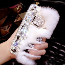 Load image into Gallery viewer, Luxury Big Rhinestone diamond Real rabbit fur hard cover case For iphone X XS MAX XR 5S 6 6S PLUS 7 8 Plus bling Case