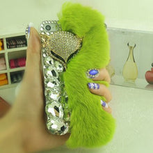 Load image into Gallery viewer, Luxury Big Rhinestone diamond Real rabbit fur hard cover case For iphone X XS MAX XR 5S 6 6S PLUS 7 8 Plus bling Case