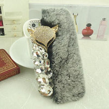 Load image into Gallery viewer, Luxury Big Rhinestone diamond Real rabbit fur hard cover case For iphone X XS MAX XR 5S 6 6S PLUS 7 8 Plus bling Case