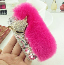 Load image into Gallery viewer, Luxury Big Rhinestone diamond Real rabbit fur hard cover case For iphone X XS MAX XR 5S 6 6S PLUS 7 8 Plus bling Case