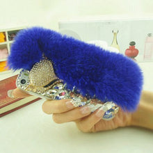 Load image into Gallery viewer, Luxury Big Rhinestone diamond Real rabbit fur hard cover case For iphone X XS MAX XR 5S 6 6S PLUS 7 8 Plus bling Case