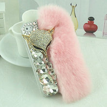 Load image into Gallery viewer, Luxury Big Rhinestone diamond Real rabbit fur hard cover case For iphone X XS MAX XR 5S 6 6S PLUS 7 8 Plus bling Case