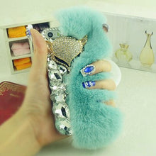 Load image into Gallery viewer, Luxury Big Rhinestone diamond Real rabbit fur hard cover case For iphone X XS MAX XR 5S 6 6S PLUS 7 8 Plus bling Case