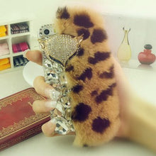 Load image into Gallery viewer, Luxury Big Rhinestone diamond Real rabbit fur hard cover case For iphone X XS MAX XR 5S 6 6S PLUS 7 8 Plus bling Case