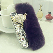 Load image into Gallery viewer, Luxury Big Rhinestone diamond Real rabbit fur hard cover case For iphone X XS MAX XR 5S 6 6S PLUS 7 8 Plus bling Case