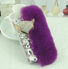 Load image into Gallery viewer, Luxury Big Rhinestone diamond Real rabbit fur hard cover case For iphone X XS MAX XR 5S 6 6S PLUS 7 8 Plus bling Case