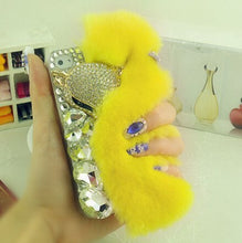 Load image into Gallery viewer, Luxury Big Rhinestone diamond Real rabbit fur hard cover case For iphone X XS MAX XR 5S 6 6S PLUS 7 8 Plus bling Case