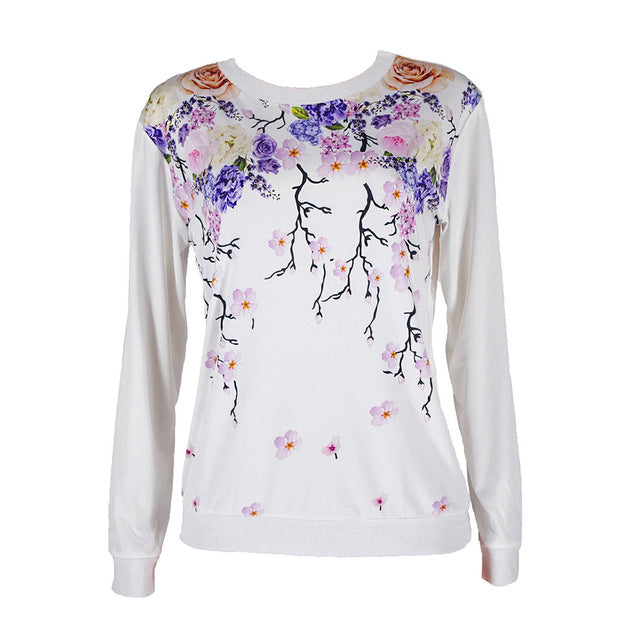 Fashion Women Loose T-shirt Long Sleeve Flower Letter Print Casual O-neck T-shirt