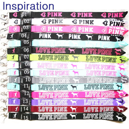 LOVE PINK Neck Strap Lanyard Necklace With Silver Metal Clip Multi Color Key Phone Work ID Card Lanyard Necklace Dropshipping