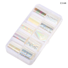 Load image into Gallery viewer, 10 Design/set  2.5*100cm Holographic Nail Art Transfer Foil Stickers Paper Starry AB Color UV Gel Wraps Nail Adhesive Decals