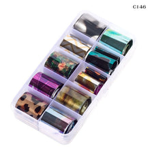 Load image into Gallery viewer, 10 Design/set  2.5*100cm Holographic Nail Art Transfer Foil Stickers Paper Starry AB Color UV Gel Wraps Nail Adhesive Decals