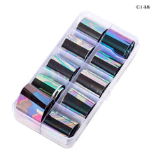 Load image into Gallery viewer, 10 Design/set  2.5*100cm Holographic Nail Art Transfer Foil Stickers Paper Starry AB Color UV Gel Wraps Nail Adhesive Decals