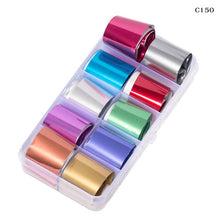 Load image into Gallery viewer, 10 Design/set  2.5*100cm Holographic Nail Art Transfer Foil Stickers Paper Starry AB Color UV Gel Wraps Nail Adhesive Decals