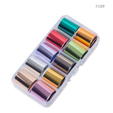 Load image into Gallery viewer, 10 Design/set  2.5*100cm Holographic Nail Art Transfer Foil Stickers Paper Starry AB Color UV Gel Wraps Nail Adhesive Decals