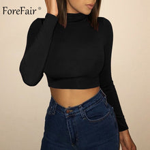 Load image into Gallery viewer, Forefair Long Sleeve Crop Top Women Shirts Harajuku Korean Black Burgundy Sexy Clothes Turtleneck Basic Short T Shirt Femme 2018