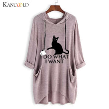 Load image into Gallery viewer, KANCOOLD top T-Shirt Women Casual Print Cat Ear Hooded T-Shirt Long Sleeves Pocket Irregular fashion new top femme 2018dec27