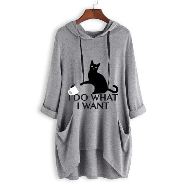 KANCOOLD top T-Shirt Women Casual Print Cat Ear Hooded T-Shirt Long Sleeves Pocket Irregular fashion new top femme 2018dec27