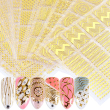 Load image into Gallery viewer, Golden 3D Nail Art Adhesive Stickers Geometric Stripes Line Design Foils Sliders For Nails Decoration Decal Manicure TRBP301-316