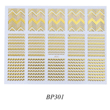 Load image into Gallery viewer, Golden 3D Nail Art Adhesive Stickers Geometric Stripes Line Design Foils Sliders For Nails Decoration Decal Manicure TRBP301-316