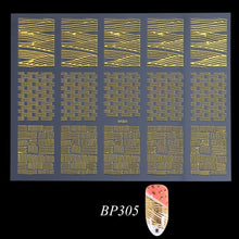 Load image into Gallery viewer, Golden 3D Nail Art Adhesive Stickers Geometric Stripes Line Design Foils Sliders For Nails Decoration Decal Manicure TRBP301-316