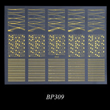 Load image into Gallery viewer, Golden 3D Nail Art Adhesive Stickers Geometric Stripes Line Design Foils Sliders For Nails Decoration Decal Manicure TRBP301-316