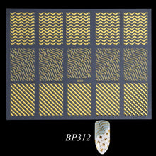 Load image into Gallery viewer, Golden 3D Nail Art Adhesive Stickers Geometric Stripes Line Design Foils Sliders For Nails Decoration Decal Manicure TRBP301-316