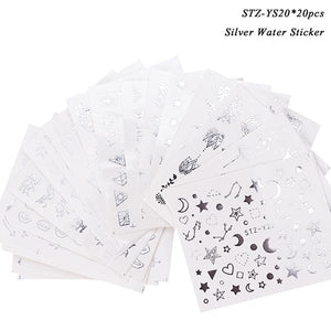 1 Set Mixed Design New Nail Art Sticker Set Black Lace Gold Silver Glitter Flower Water Decal Slider Wraps Decor Manicure CH830