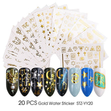 Load image into Gallery viewer, Full Beauty Gold Silver Nail Water Sticker Feather Flower Spider Design Decal For Nails Decoration Nail Art Manicure Slider CHY