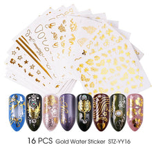 Load image into Gallery viewer, Full Beauty Gold Silver Nail Water Sticker Feather Flower Spider Design Decal For Nails Decoration Nail Art Manicure Slider CHY