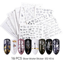 Load image into Gallery viewer, Full Beauty Gold Silver Nail Water Sticker Feather Flower Spider Design Decal For Nails Decoration Nail Art Manicure Slider CHY